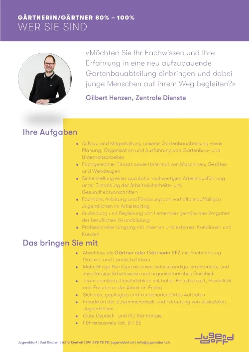 Gärtnerin / Gärtner (Fachrichtung Garten- und Landschaftsbau) 80-100%