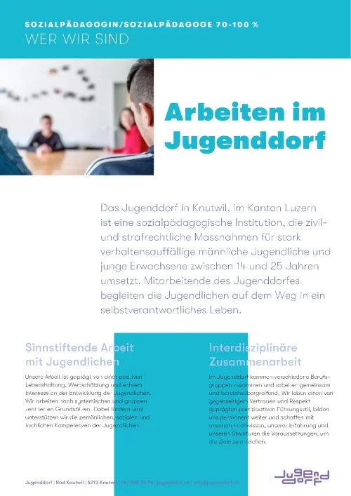 Sozialpädagogin / Sozialpädagoge (oder Pflegefachperson) 70-100% im Angebot stabil